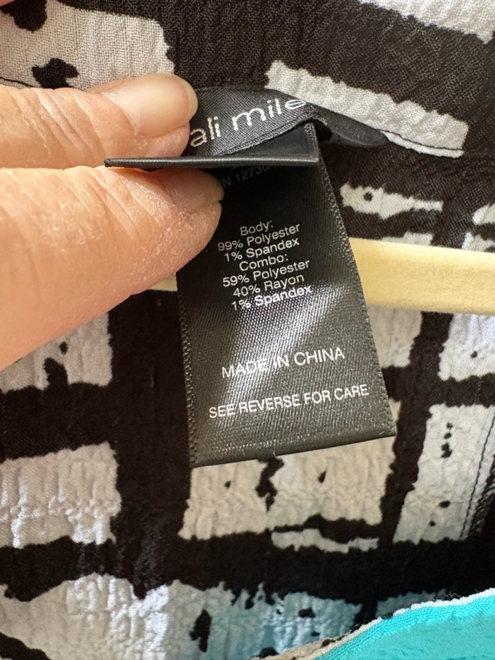 Ali Miles Black & White Abstract Top with Teal Stripe - Picture 3 of 5